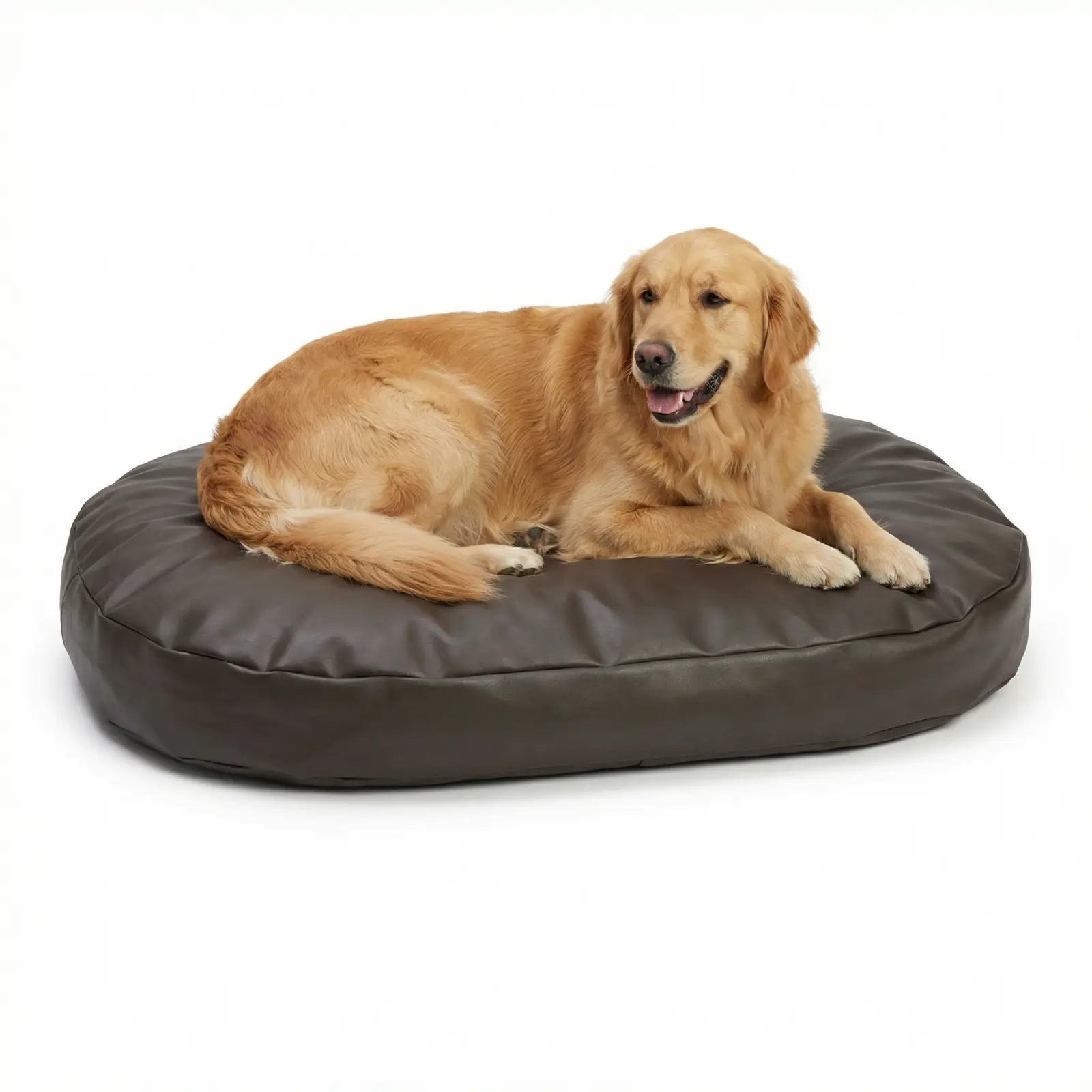 Legowisko owaloid z ekoskóry dla psa – Diopsyd brązowy bardzo duży