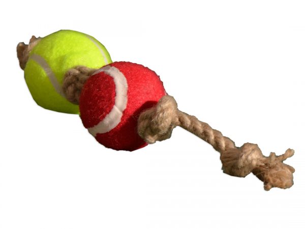 Zabawka dla psa piłka na sznurku jutowym