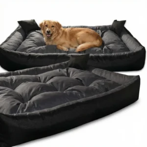 Legowisko kanapa dwukolorowa dla psa z przepikowaniem - Jadelit szaro czarny